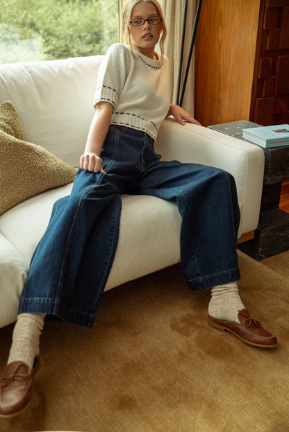 DARK DENIM WIDE LEG PANTS