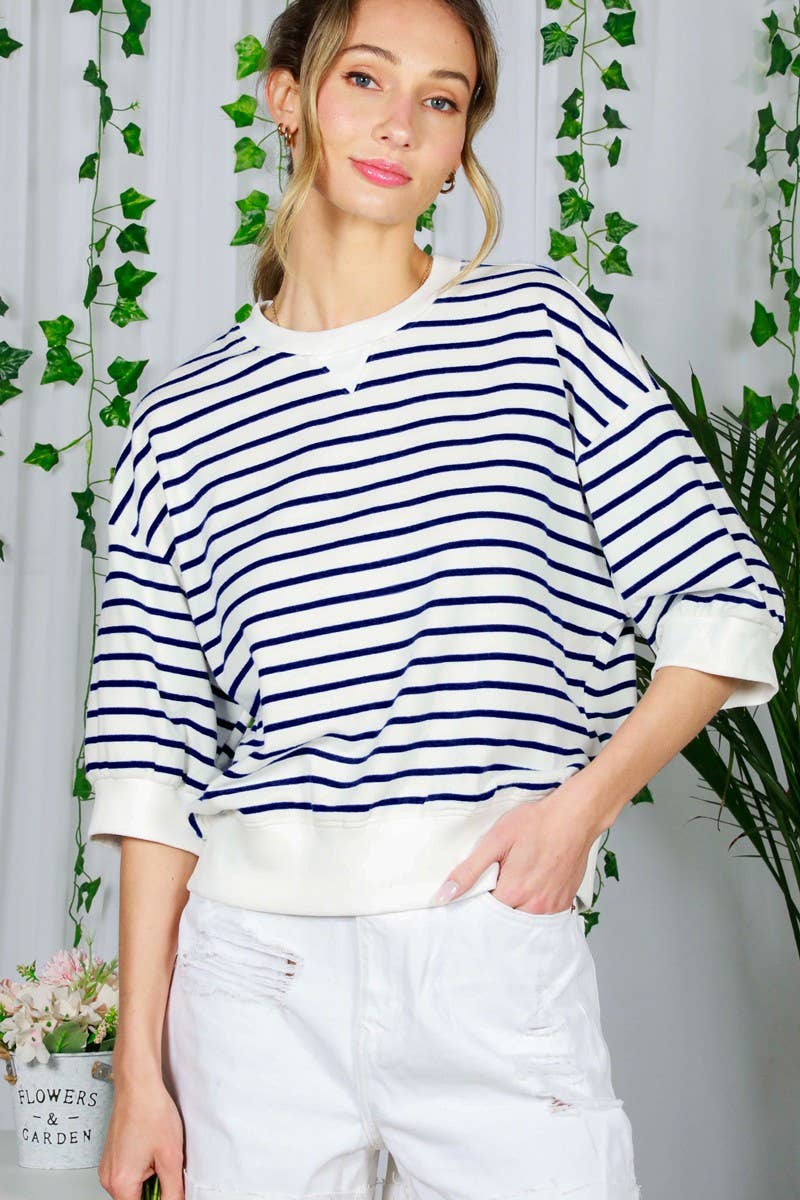 Gwen-Crew Neck Cotton Striped Top