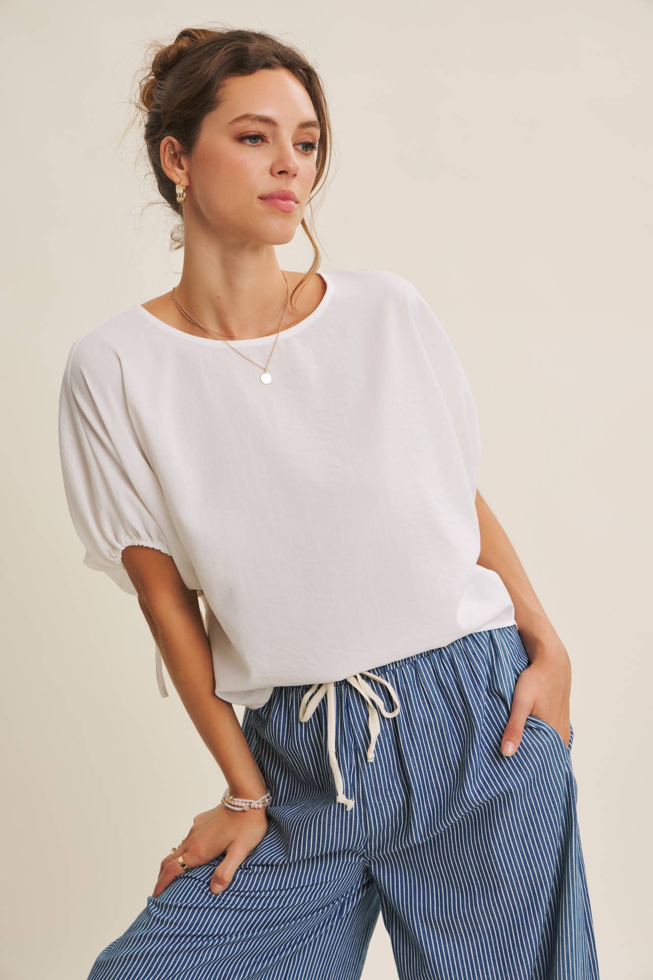 Crinkled Ruched Dolman Blouse