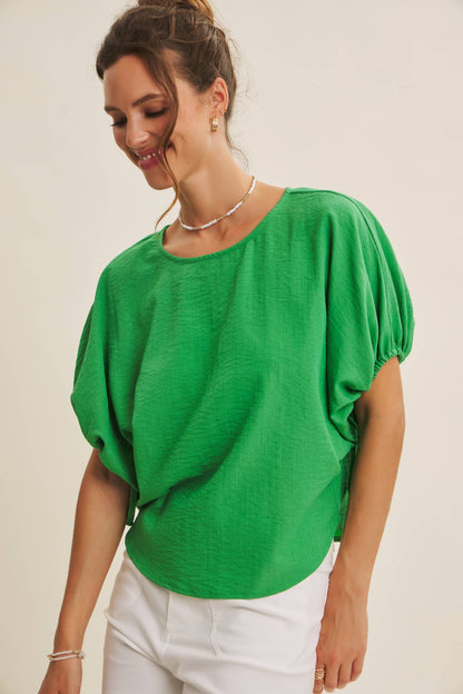 Crinkled Ruched Dolman Blouse