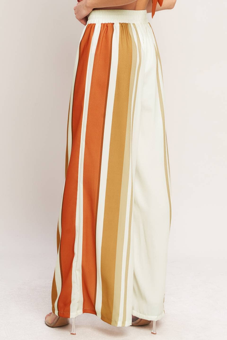 Ivory & Rust Striped Wide-Leg Pant