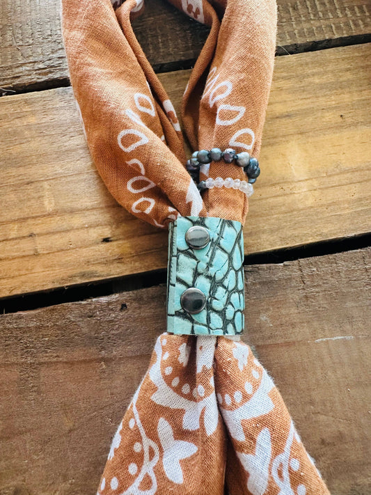 Turquoise Croc Leather Bandana Slide