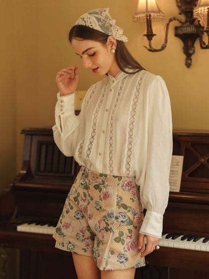 Vintage-Inspired Lace Trimmed Blouse