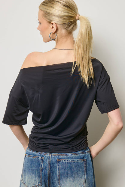 Ruched One Shoulder Short Sleeve Top