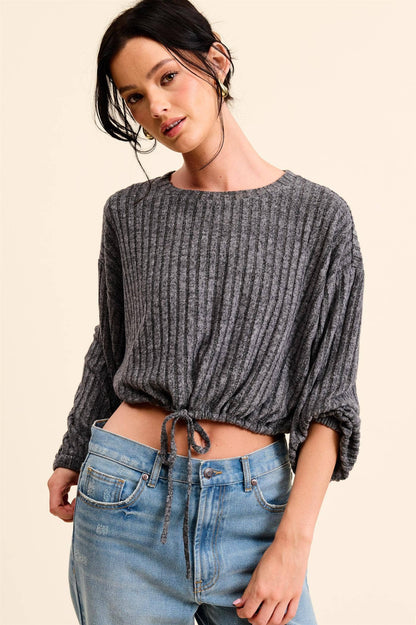 Soft Rib Top with Drawstring Hem