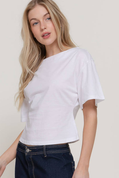 Boat Neck Silhouette Cotton Knit Top