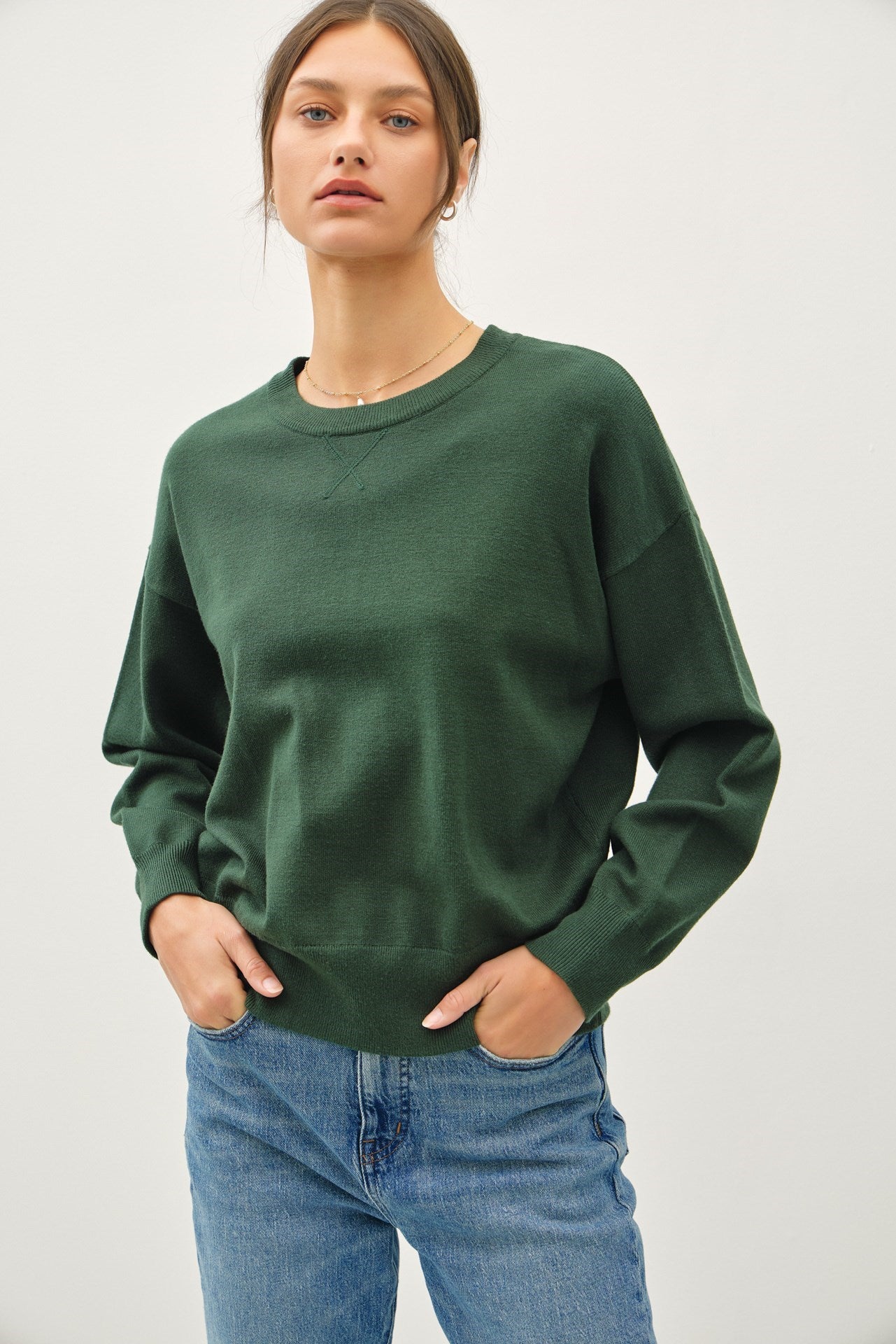 Hunter Green Crew Neck Knit