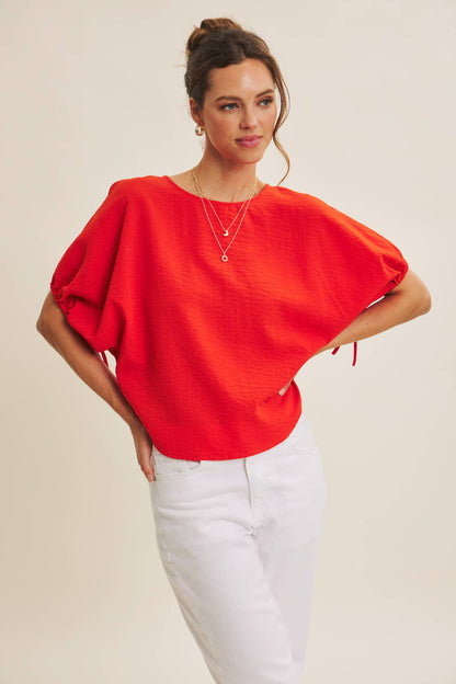 Crinkled Ruched Dolman Blouse