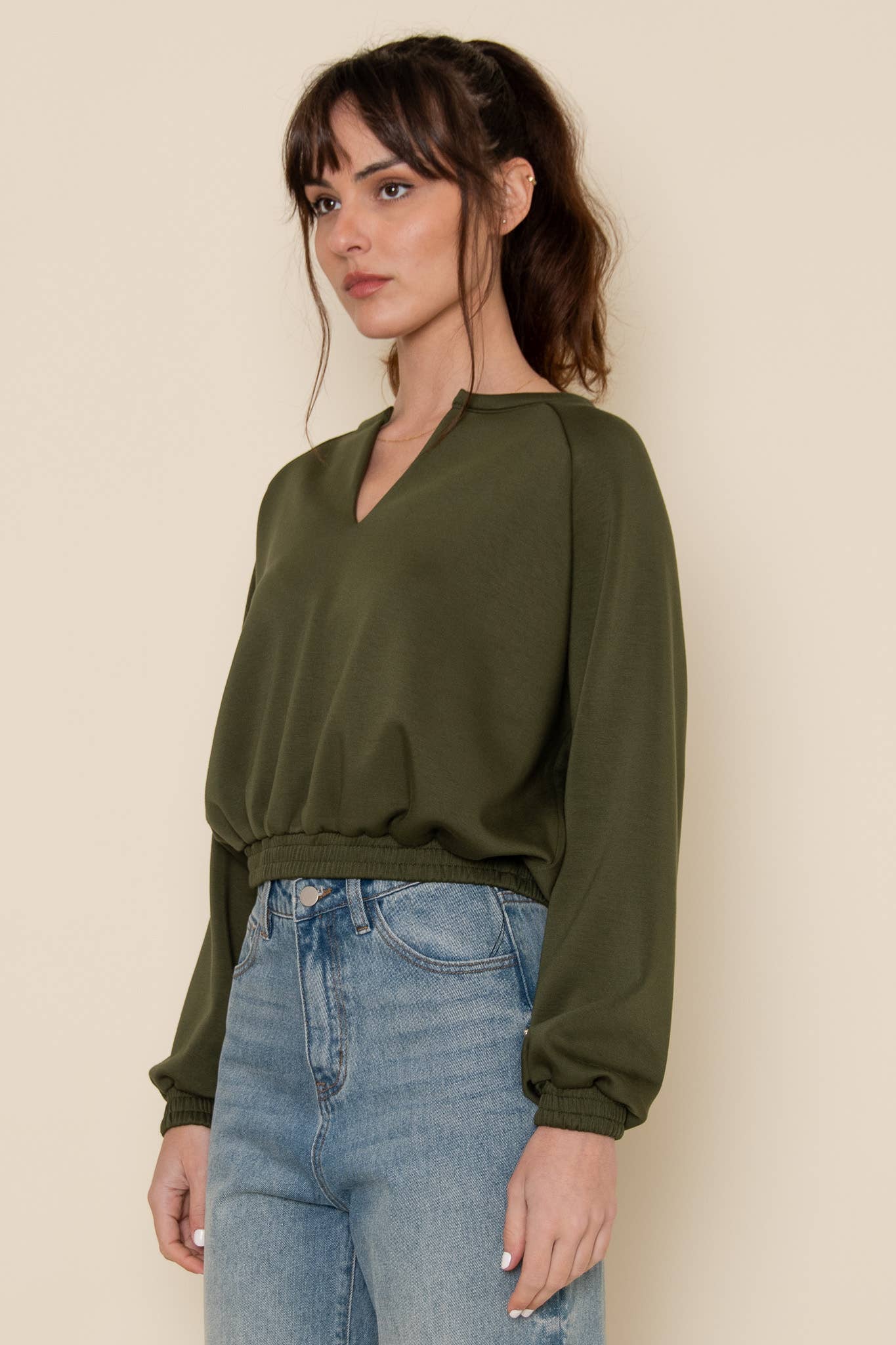 Claire Olive V-Neck Modal Top
