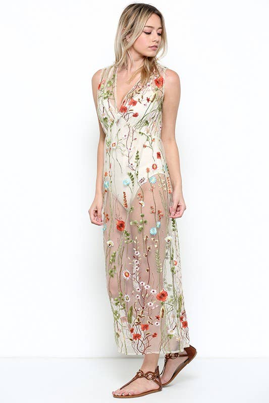 Embroidered Floral Mesh Dress