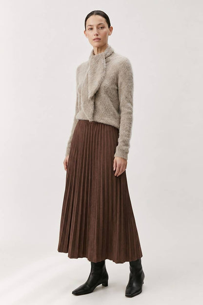BRUSHED EFFECT PLEATED MIDI SKIRT