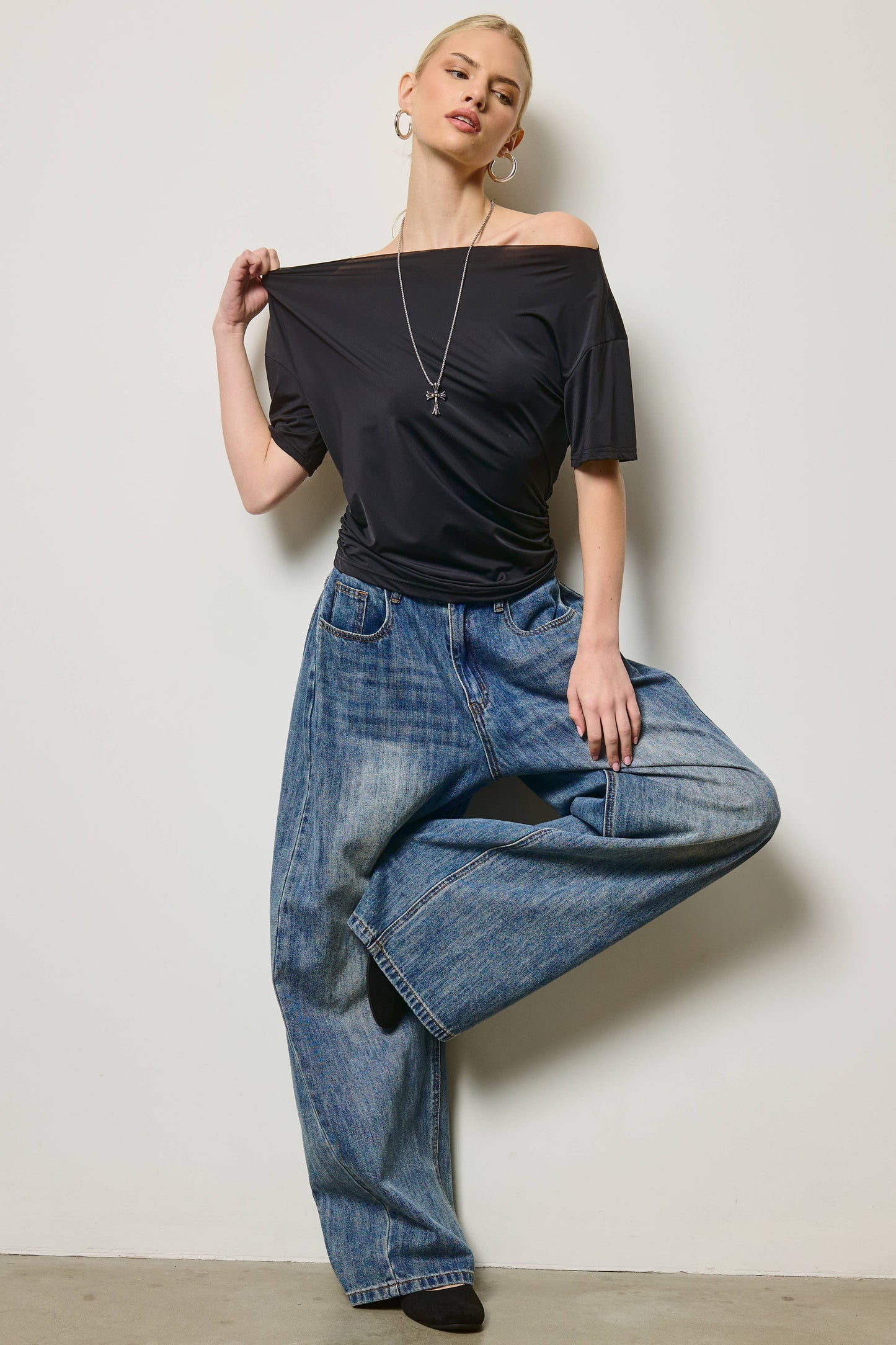 Ruched One Shoulder Short Sleeve Top