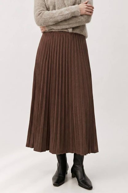 BRUSHED EFFECT PLEATED MIDI SKIRT