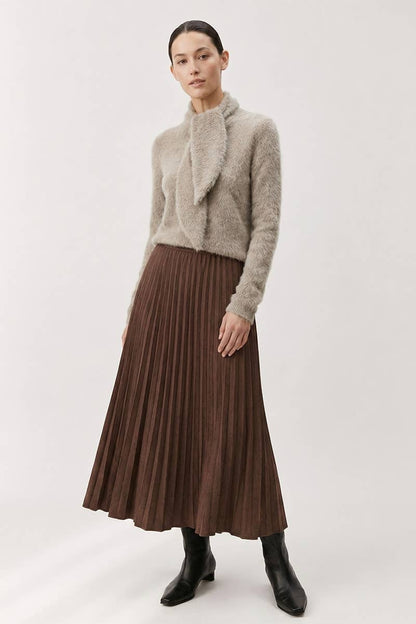 BRUSHED EFFECT PLEATED MIDI SKIRT