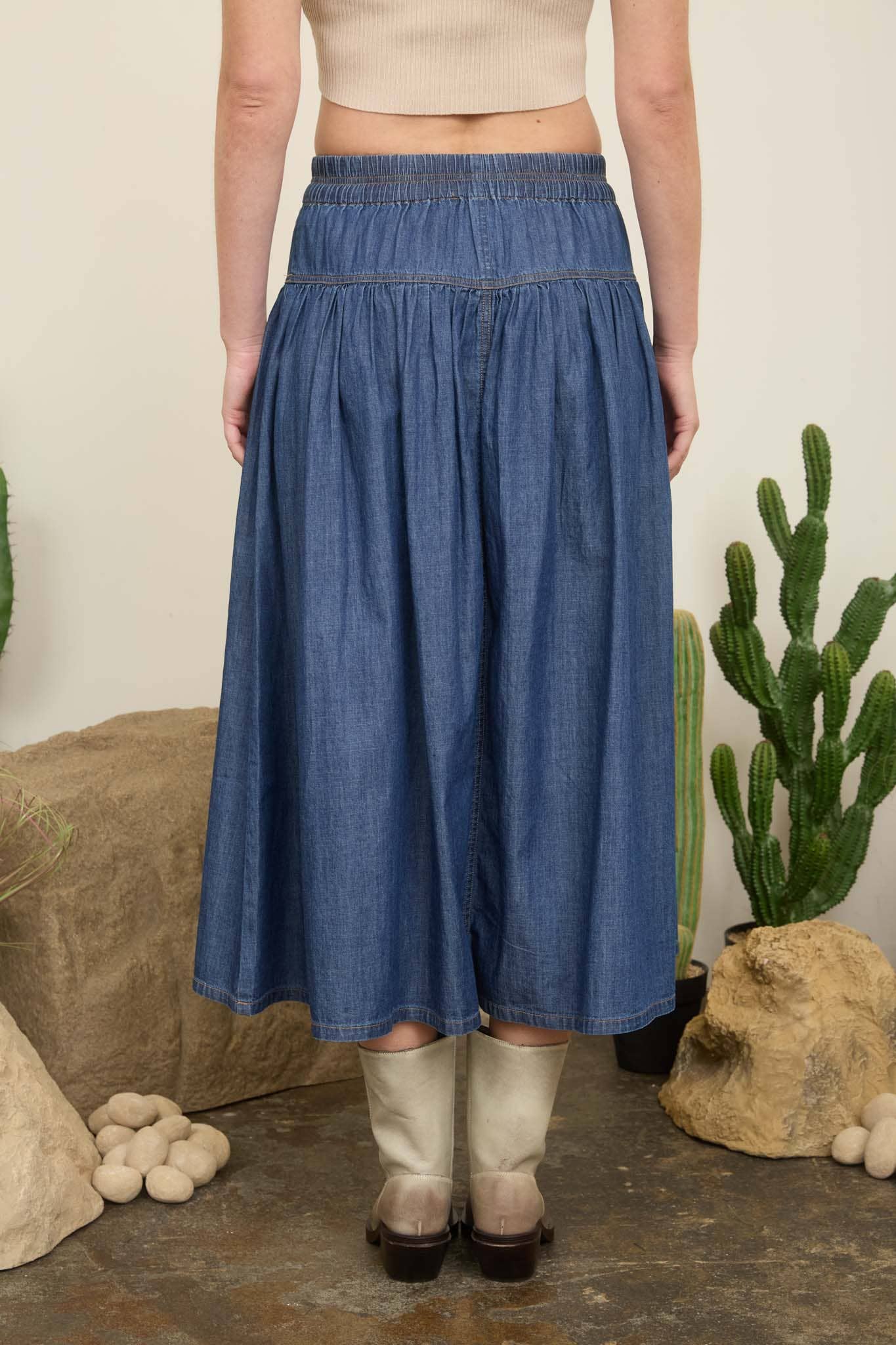YOKE DETAIL DENIM MAXI SKIRT