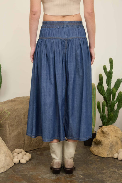 YOKE DETAIL DENIM MAXI SKIRT