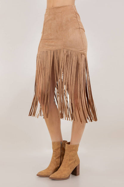 LAURA FRINGED FAUX SUEDE SKIRT