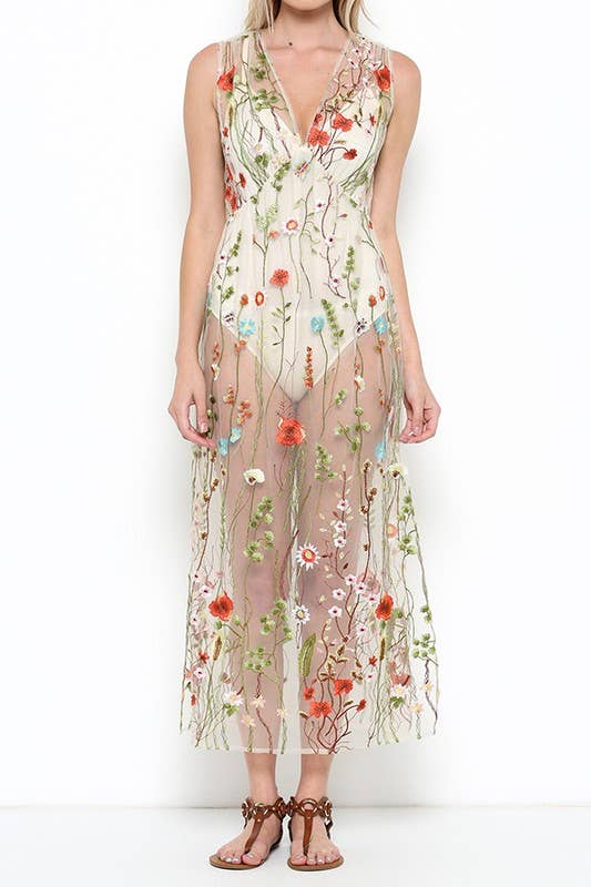 Embroidered Floral Mesh Dress