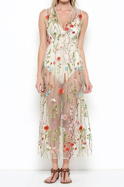 Embroidered Floral Mesh Dress