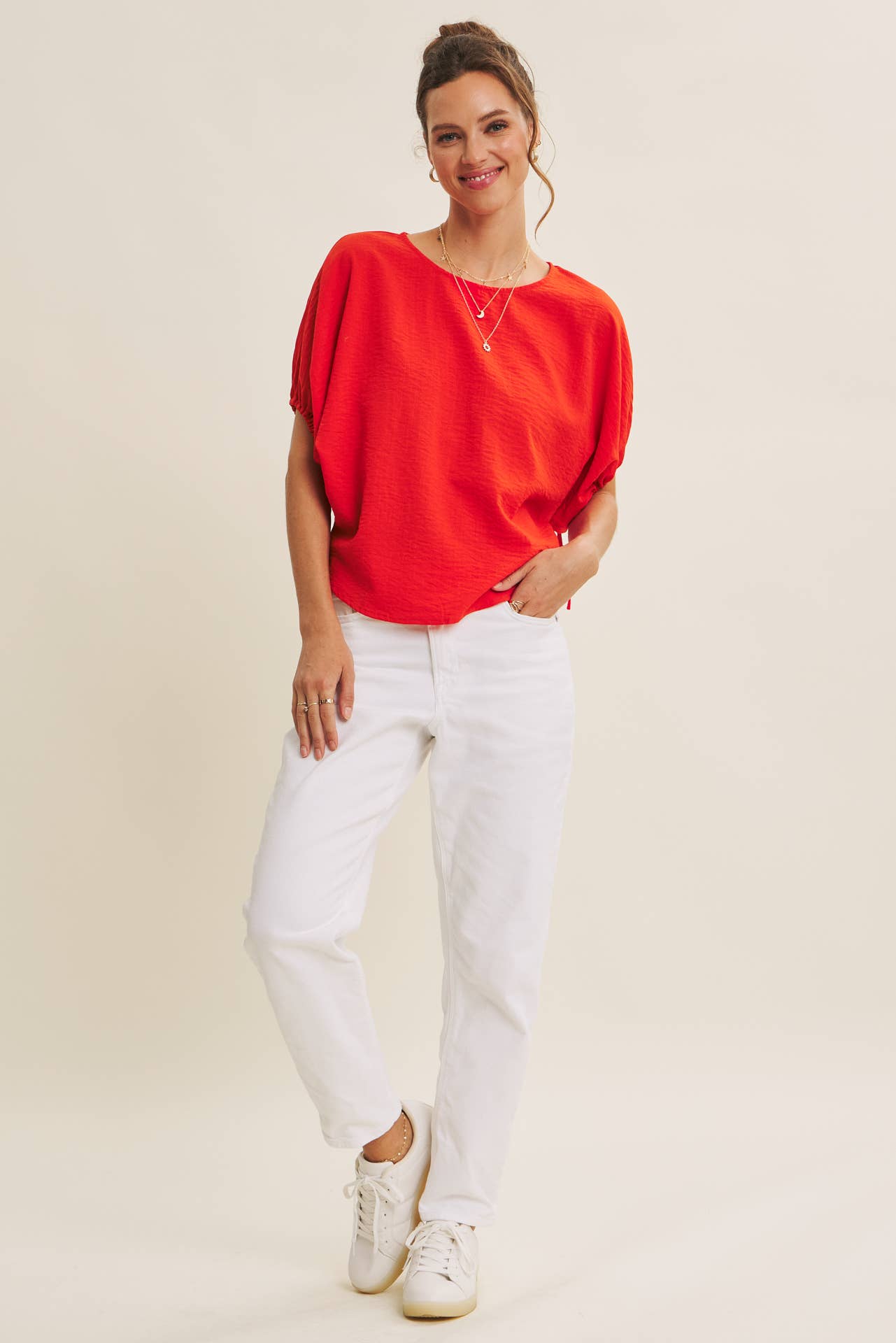 Crinkled Ruched Dolman Blouse