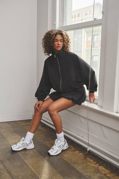 Oversize tracksuit jacket w/ bubble mini skort set
