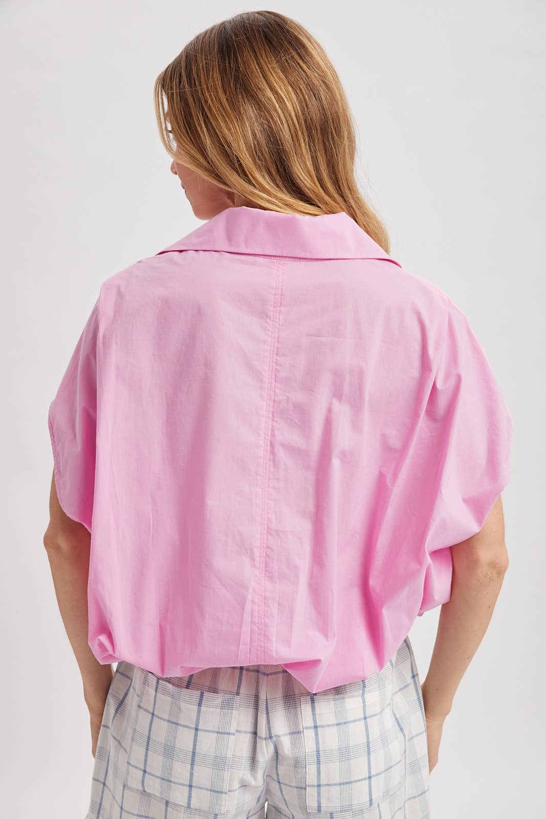 Bubble Hem Button-Up Blouse