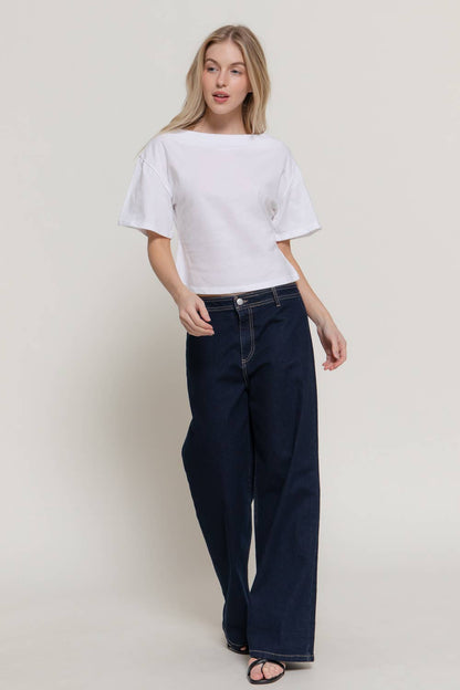 Boat Neck Silhouette Cotton Knit Top