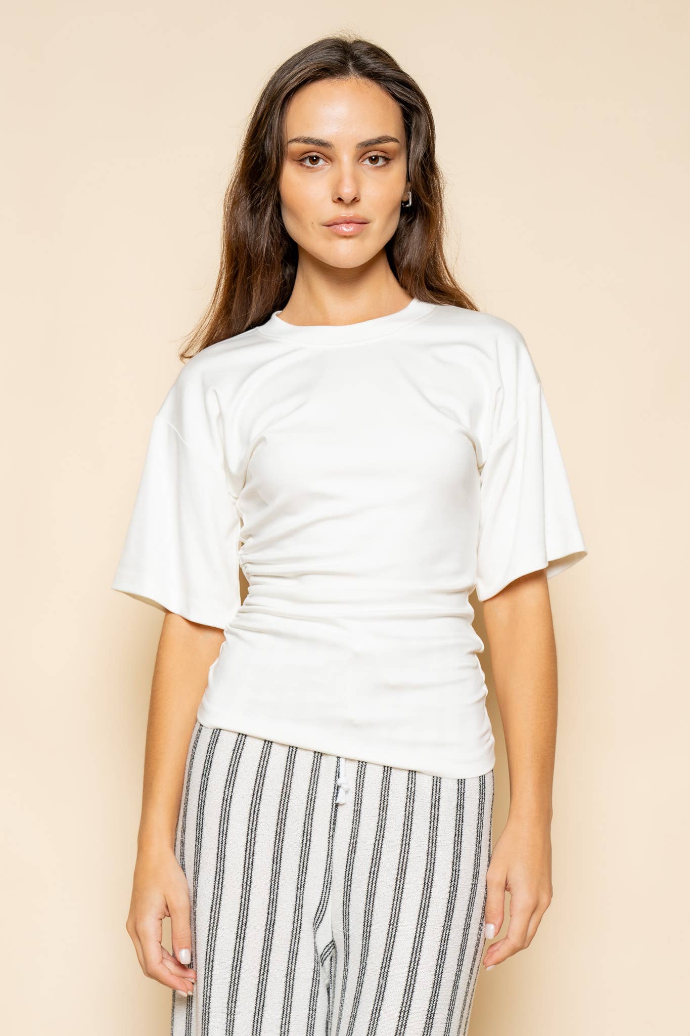 The Ruched Edit — White Side-Ruched Tee