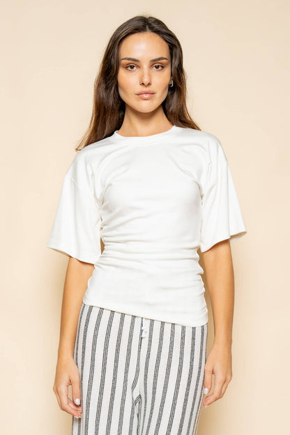 The Ruched Edit — White Side-Ruched Tee