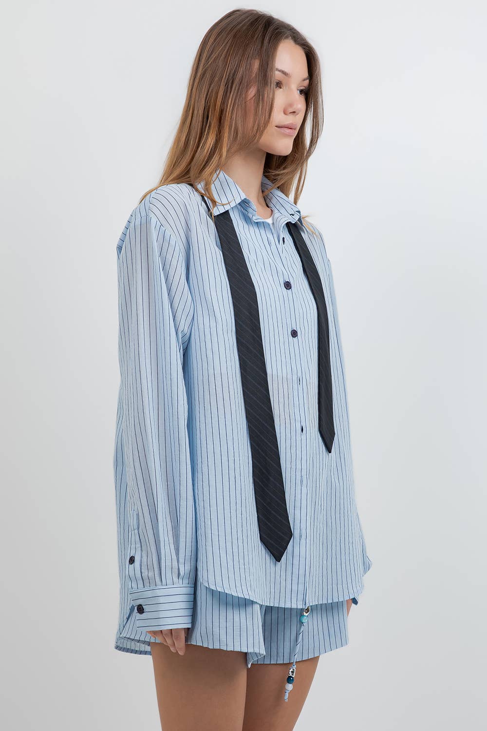 Pinstripe Button Up With Tie