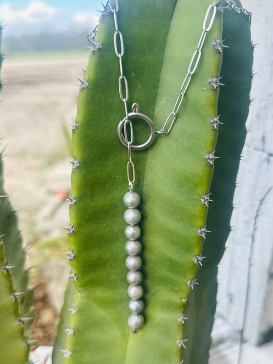 Silver Pearl Drop Necklace
