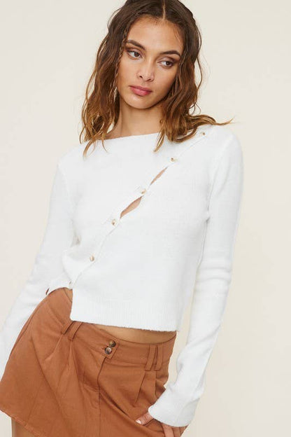 Knit Top with Asymmetrical Button Closure