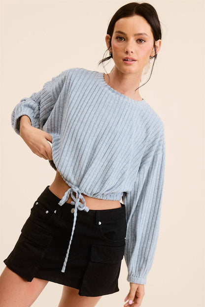 Soft Rib Top with Drawstring Hem