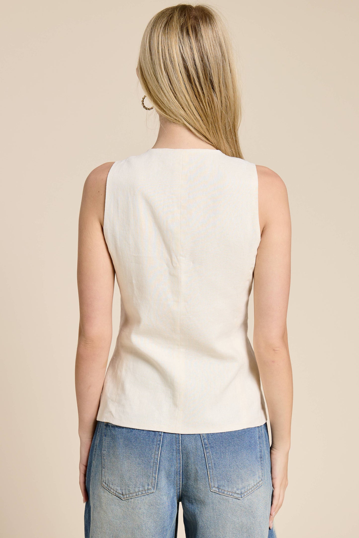 Button Down Round Neck Vest
