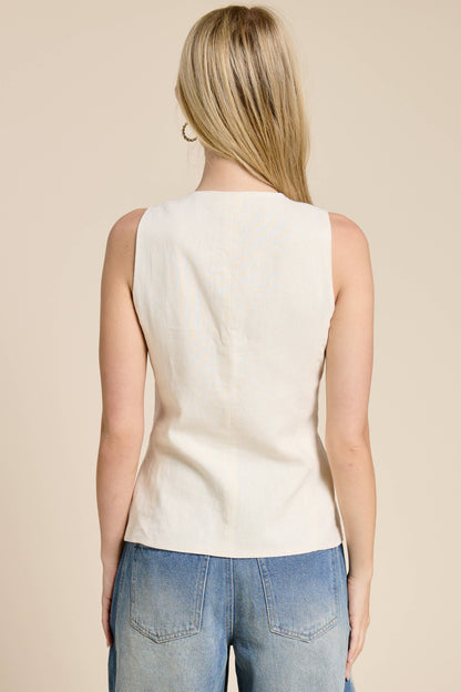 Button Down Round Neck Vest