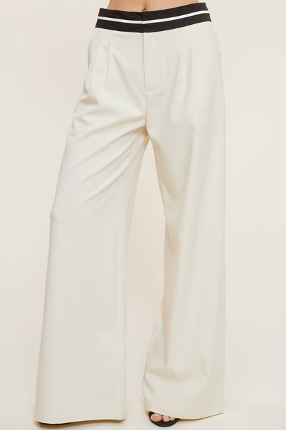 Trouser Pants with Contrast Striped Waistband