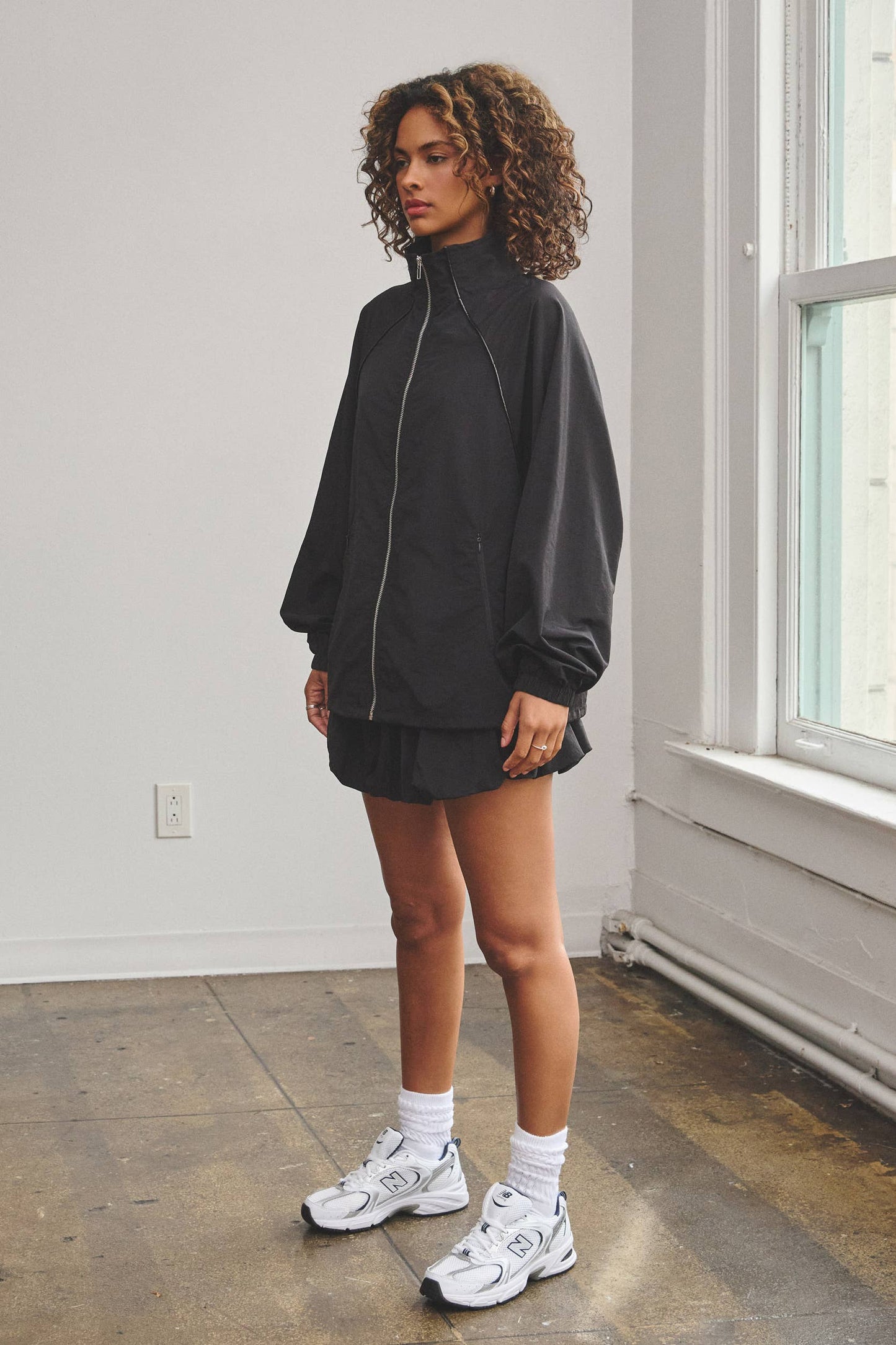 Oversize tracksuit jacket w/ bubble mini skort set