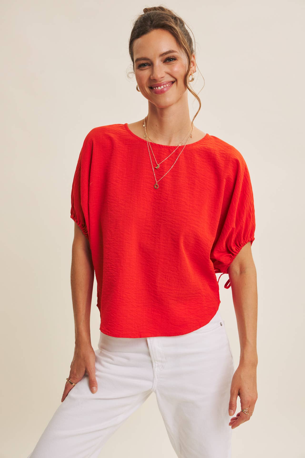 Crinkled Ruched Dolman Blouse