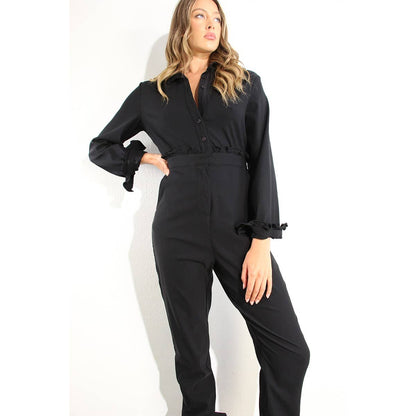 RUFFLE LONG SLEEVE JUMPSUIT