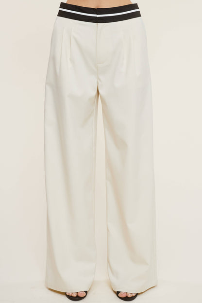 Trouser Pants with Contrast Striped Waistband