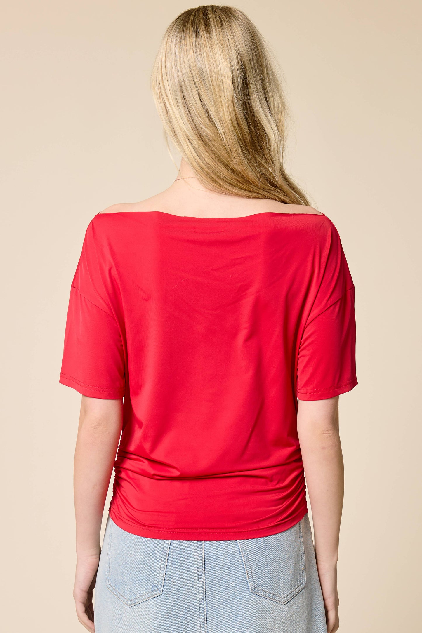 Ruched One Shoulder Short Sleeve Top