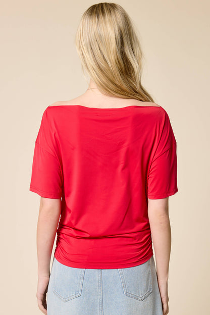 Ruched One Shoulder Short Sleeve Top