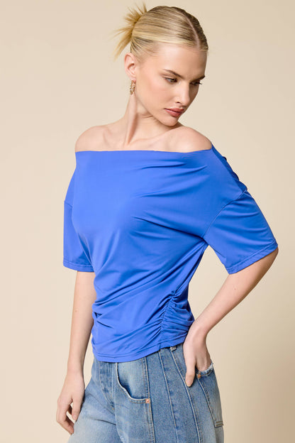 Ruched One Shoulder Short Sleeve Top