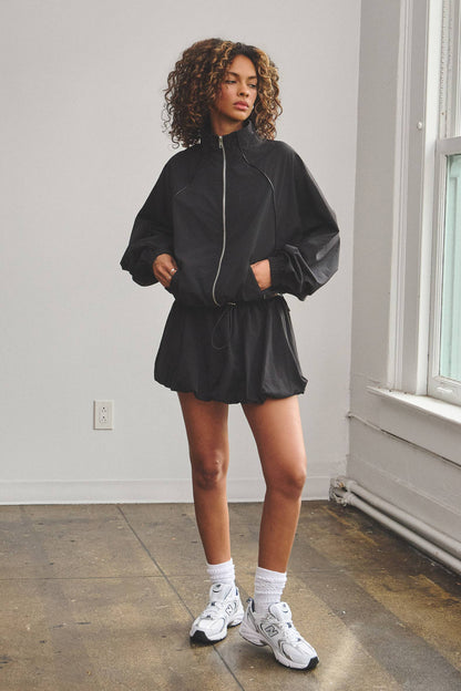Oversize tracksuit jacket w/ bubble mini skort set