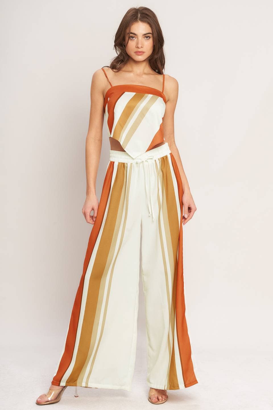 Ivory & Rust Striped Wide-Leg Pant