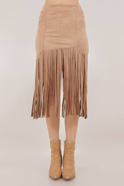 LAURA FRINGED FAUX SUEDE SKIRT