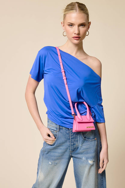 Ruched One Shoulder Short Sleeve Top