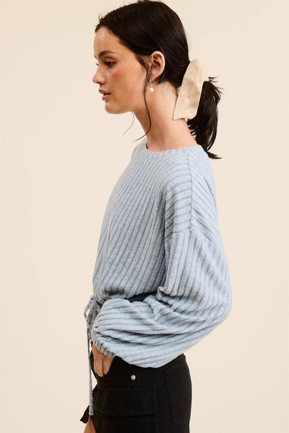 Soft Rib Top with Drawstring Hem