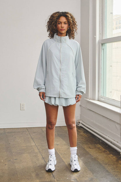 Oversize tracksuit jacket w/ bubble mini skort set