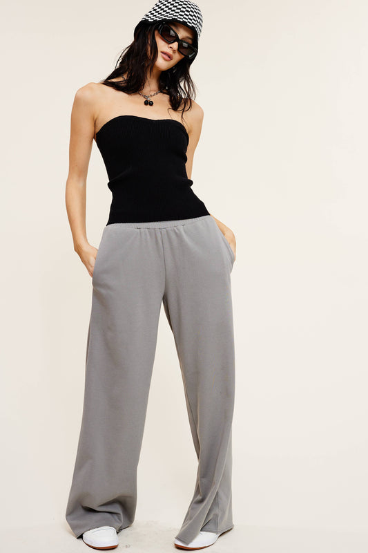 Wide Leg Cotton Raw Hem Sweatpants